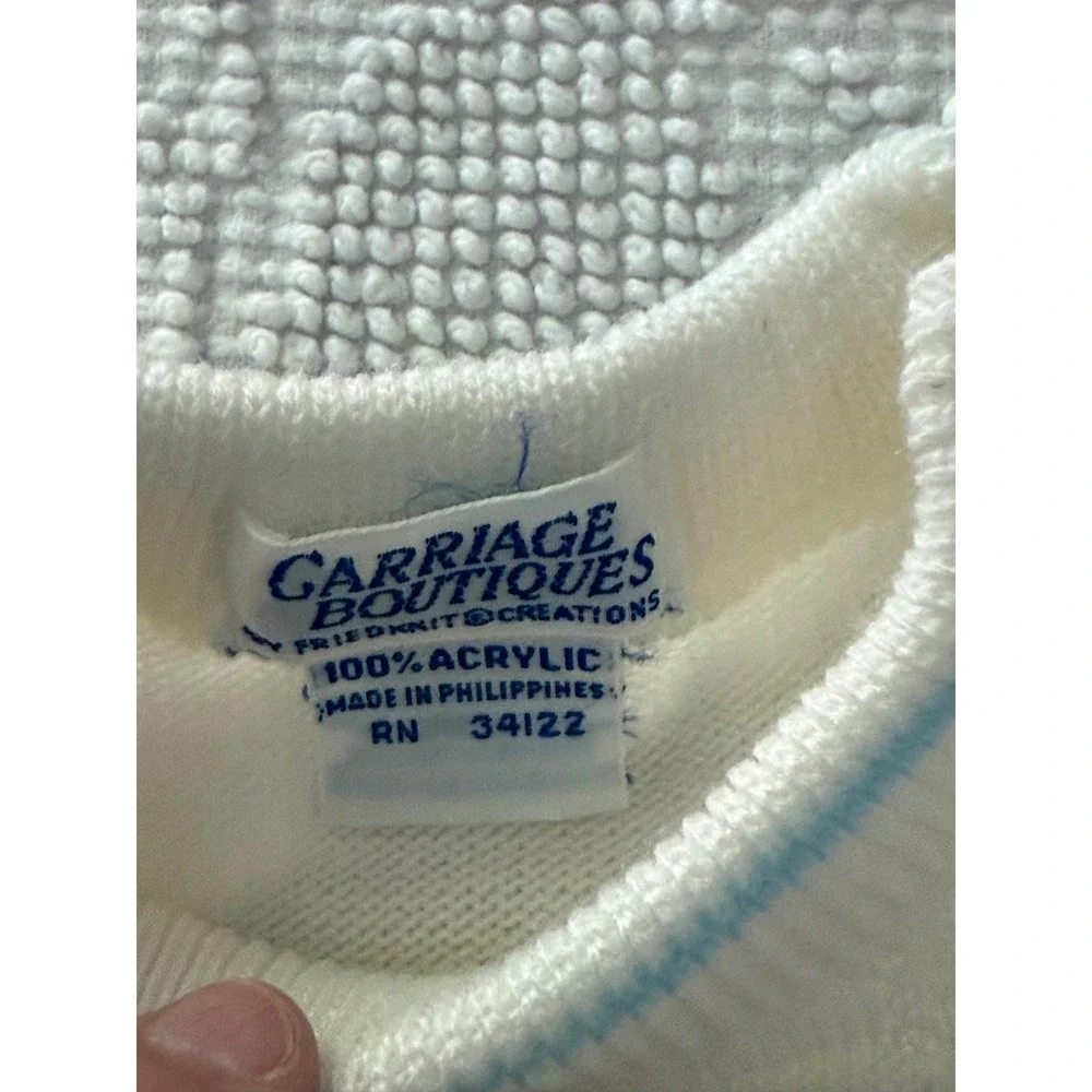 Carriage Boutiques Vintage Knit Romper White Blue Airplane Sailboat Truck 3-6M